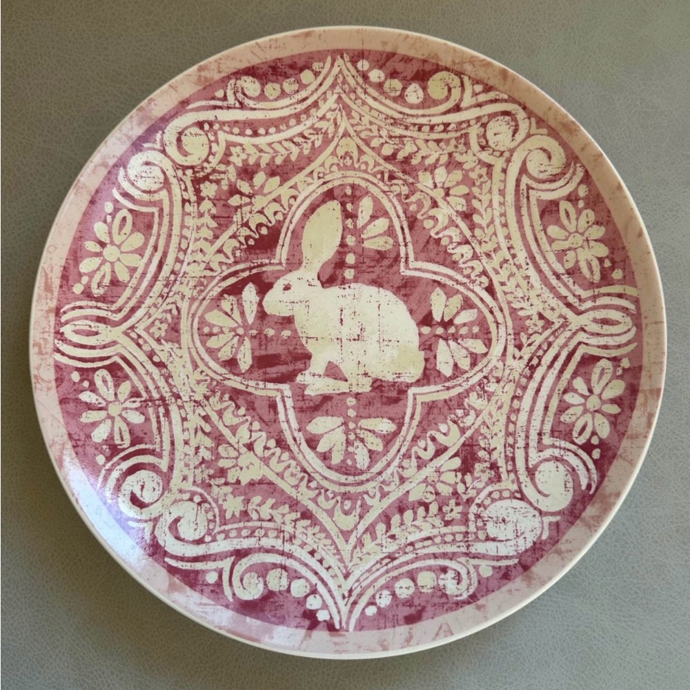 Pottery Barn GRAPHIC BUNNY Salad Plate 8” PINK RARE